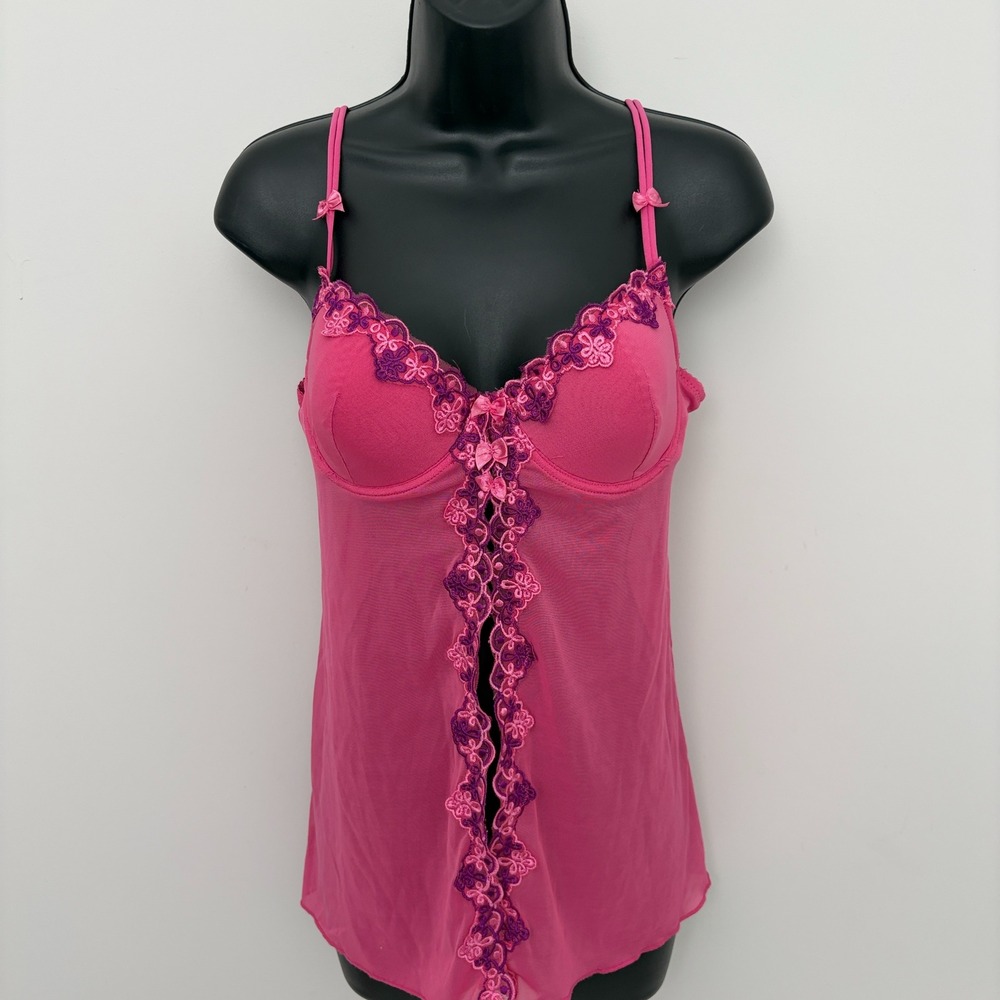 Rampage Babydoll Chemise Floral Mesh Lingerie Size Medium Pink
